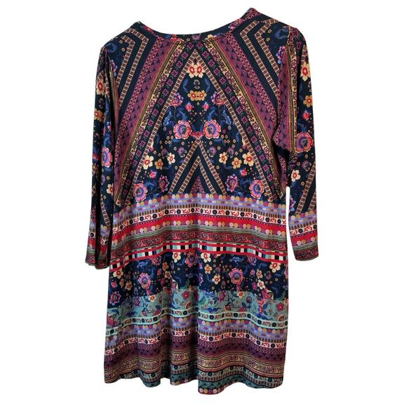 Johnny Was Womens Top Medium Cruz V Neck Swing Tunic Mixed Print Bamboo - Picture 11 of 11